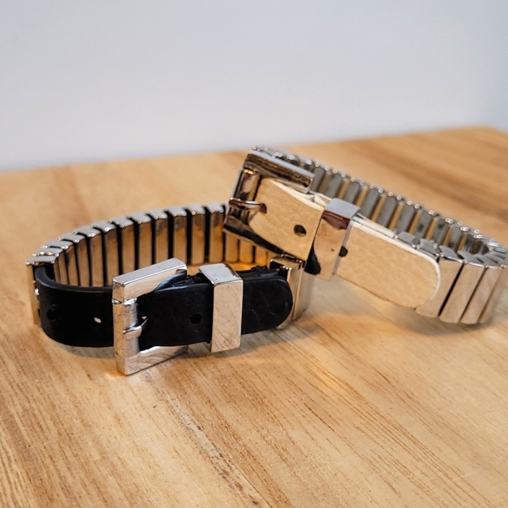 White Vegan Leather and Metal Bracelet